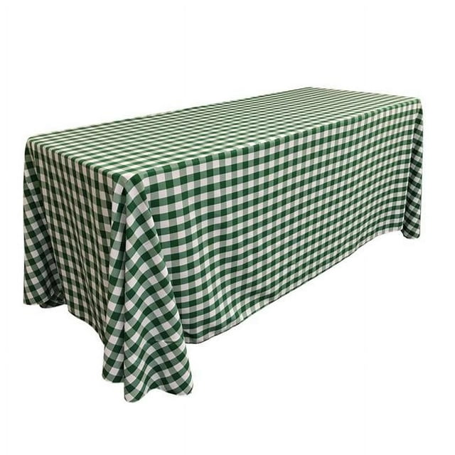 LA Linen Gingham Checkered Rectangular Tablecloth 90'' x 156'' White & Hunter Green Polyester