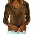 thumbnail image 5 of Women's Sparkly Velvet Tops Elegant Cowl Neck Long Sleeve Shirts Fall Winter Dressy Casual Blouses Tshirts 2025 Khaki M, 5 of 6