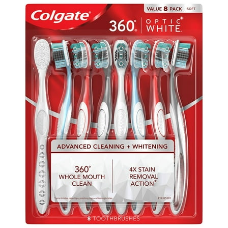 Colgate Optic White 360 Manual Toothbrush Soft (8 Pack)