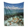 thumbnail image 1 of Starfish Soft Flannel Fleece Blanket, Split View with Sky and Clouds Above Under the Sea Wildlife and Ocean Nature Rocks, Cozy Plush for Indoor and Outdoor Use, 50" x 60", Multicolor, by Ambesonne, 1 of 6