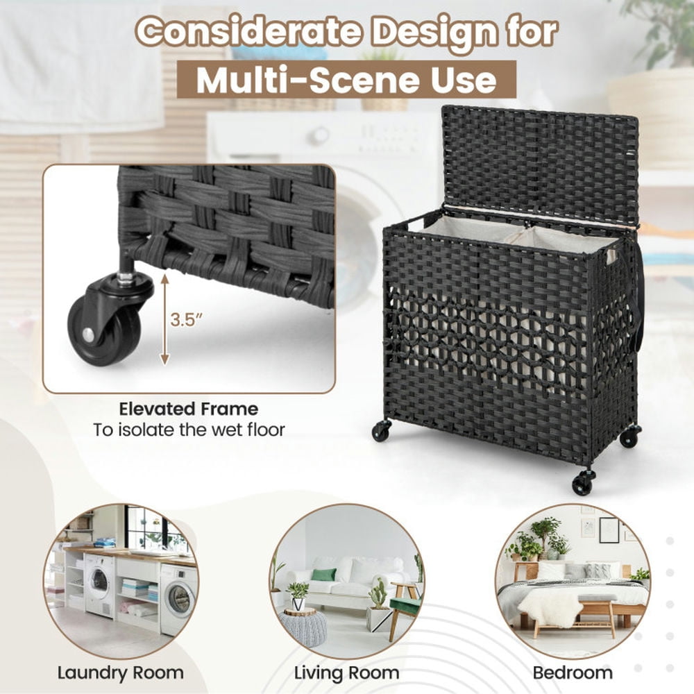 Finihen Laundry Hamper, Laundry Basket, 110L 2-Section Laundry Hamper with 2 Removable and Washable Liner Bags, for Bathroom, Laundry Room, Black Finihen Laundry Hamper, Laundry Basket, 110L 2-Section Laundry Hamper with 2 Removable and Washable Liner Bags, for Bathroom, Laundry Room, Black