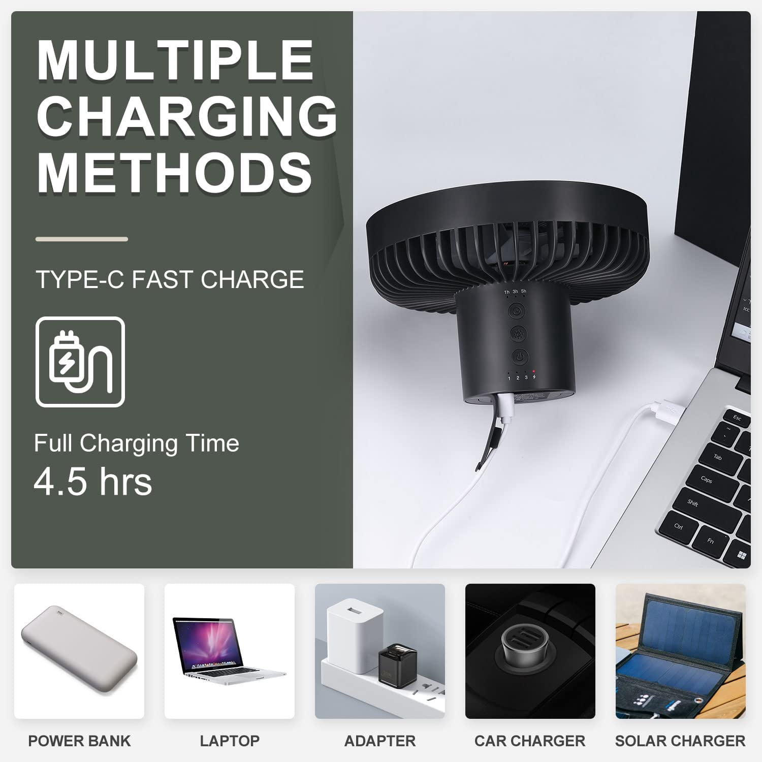 Babyltrl 3 in 1 Portable Desk Fan with LED Lantern,30H Working Time,10000mAh USB Rechargeable Hanging Tent Personal Small Fan for Camping Outdoor Indoor