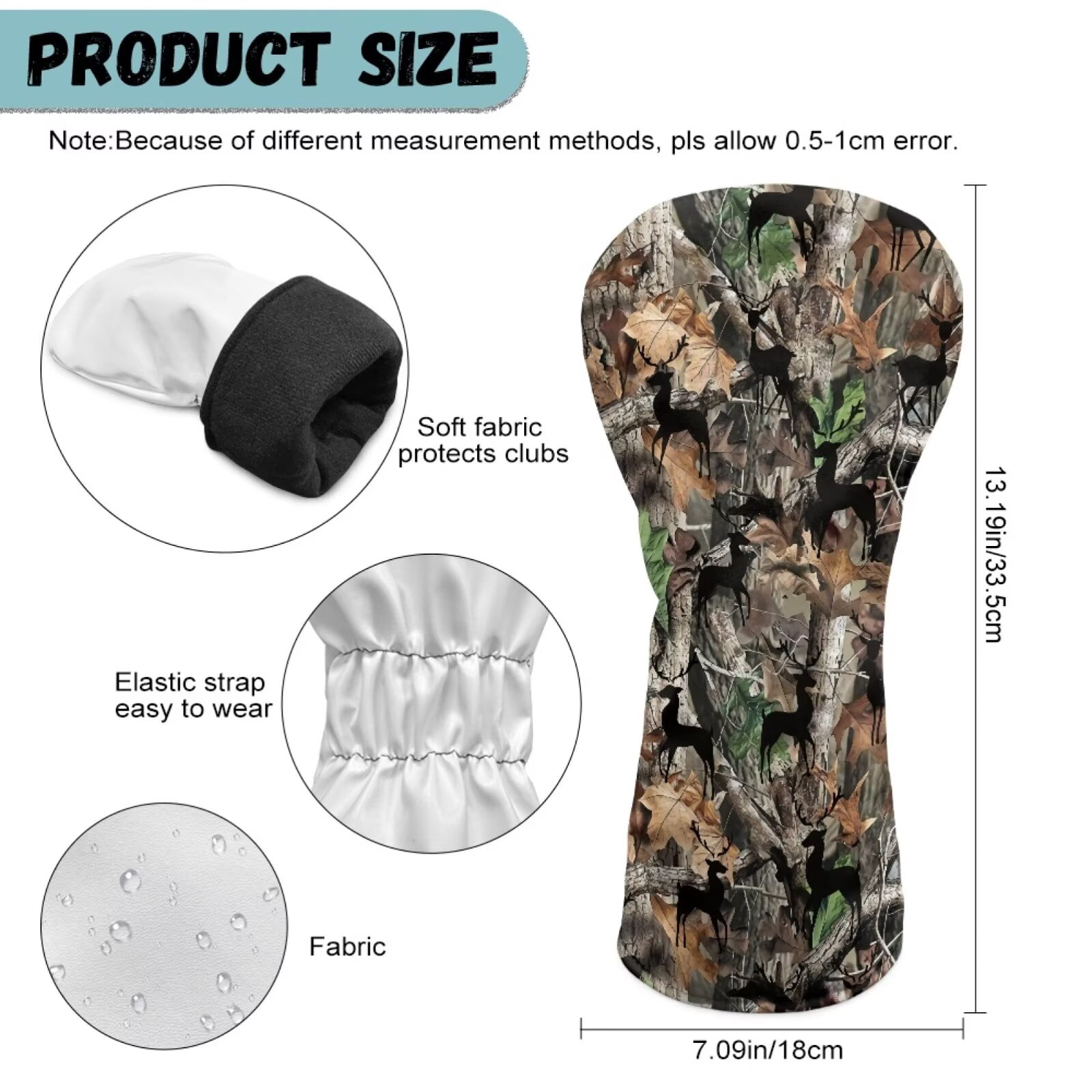 Uorisanigo Golf Headcovers (3-Pack) – Waterproof Camo Hunting Forest Golf Club Protection for Fairway Woods Driver Hybrids, Lightweight PU Leather Golfclub Head Cover with Soft Lining