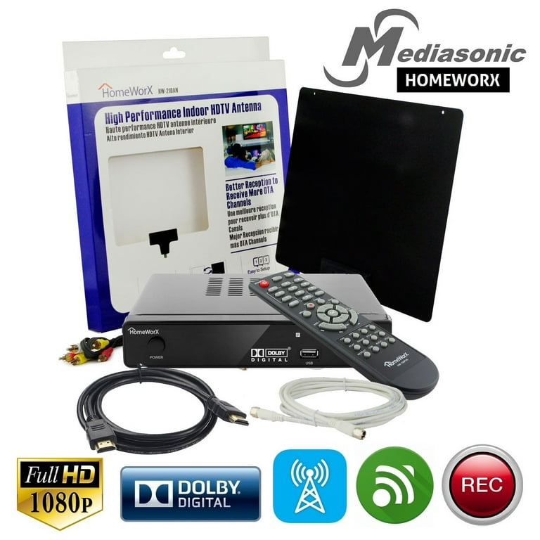Ansøger paperback længst Mediasonic HOMEWORX HW155PVRA HDTV Converter Box w/ TV Tuner Recording,  Media Player, Antenna, & HDMI Cable - Walmart.com