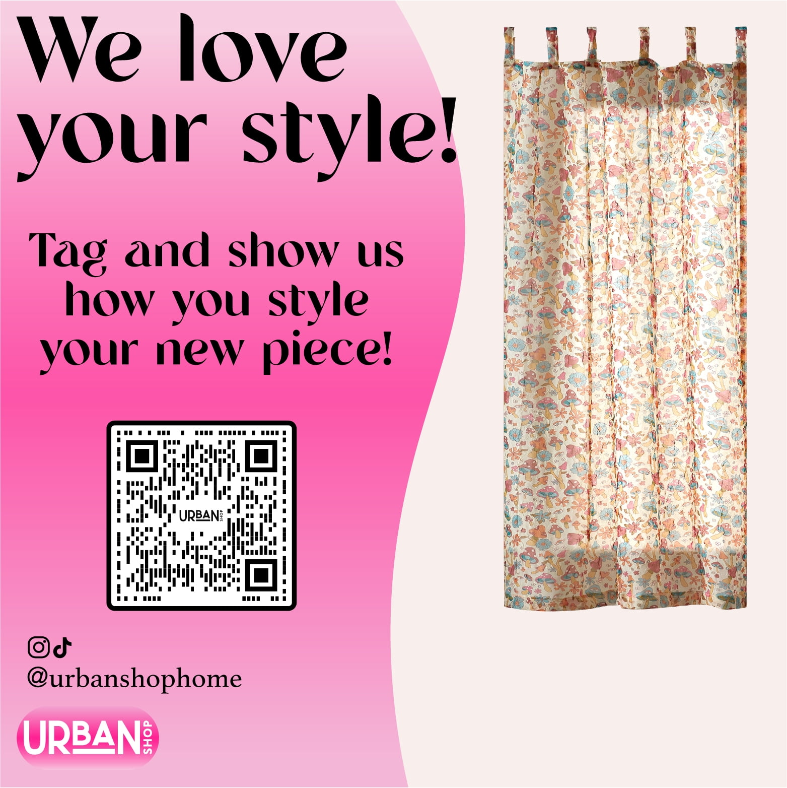 Urban Shop 38" x 63" Sheer Single Curtain Panel, Mushroom Print