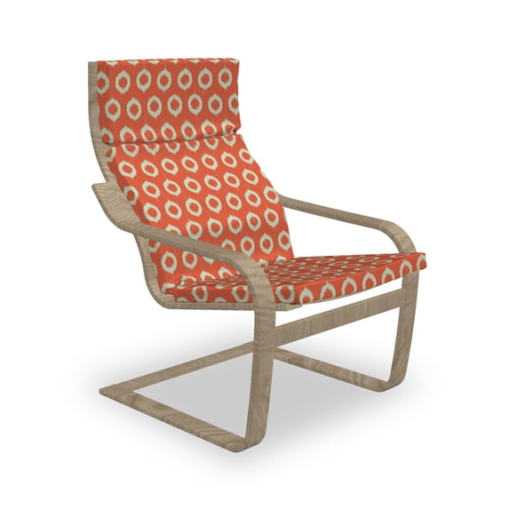 Ikat Armchair Pad and Slipcover, Repeating Oval Shapes with Grunge Effect on Orange Backdrop Abstract Vintage, 1 Piece Soft Cushion Replacement with Removable Cover, Orange Pale Yellow, by Ambesonne