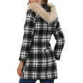 thumbnail image 3 of INSPIRE CHIC Women's Long Sleeves Detachable Faux Fur Trim Plaid Overcoat with Hood Black&White S, 3 of 7