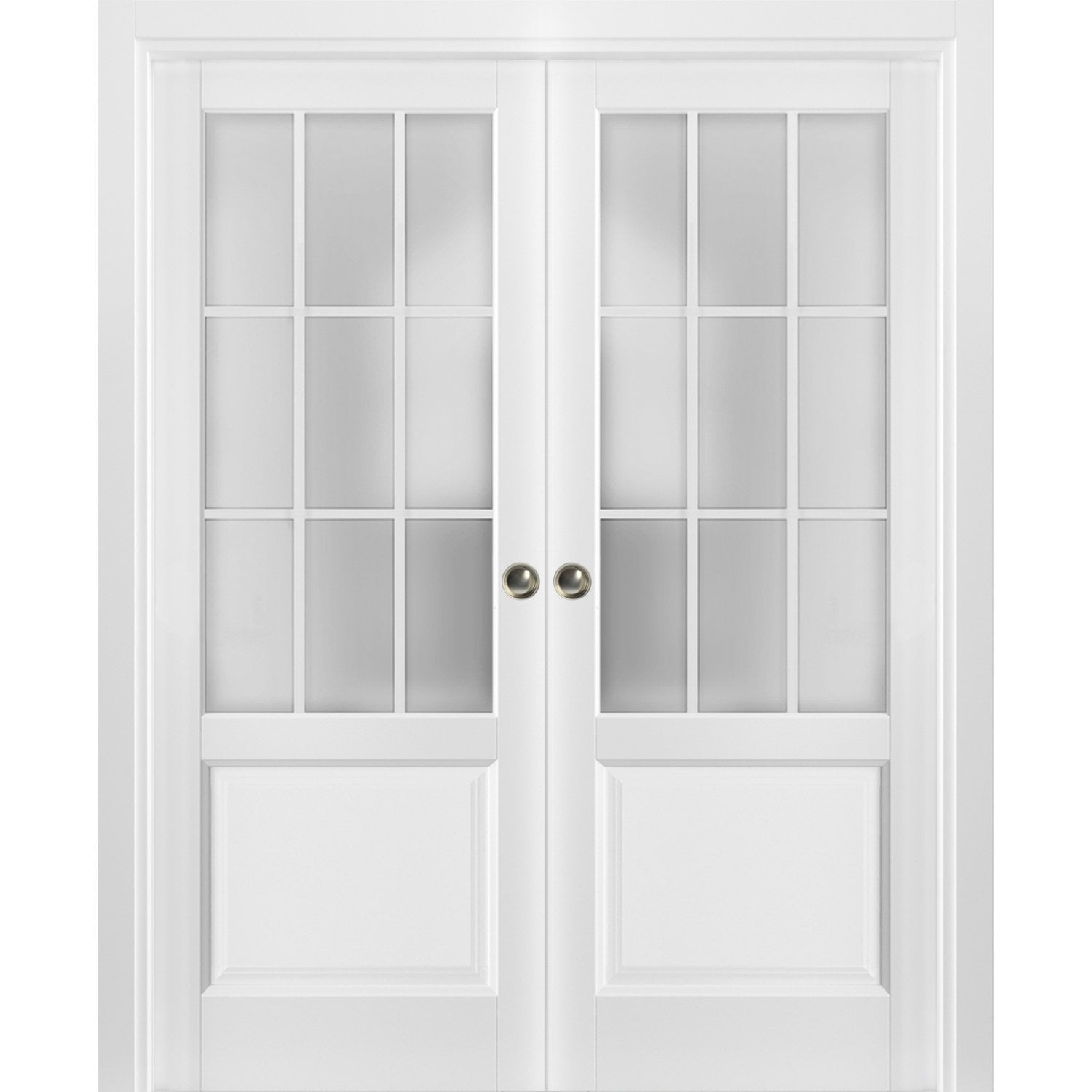 Sliding French Double Pocket Doors 60 x 80 inches Frosted Glass 9 Lites ...