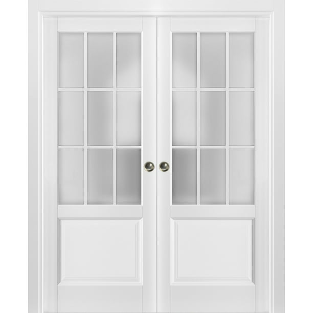 Sliding French Double Pocket Doors 60 x 84 inches Frosted Glass 9 Lites -  Walmart.com