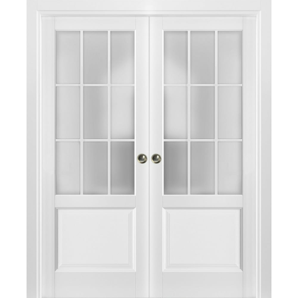 Sliding French Double Pocket Doors 72 x 80 inches Frosted Glass 9 Lites ...