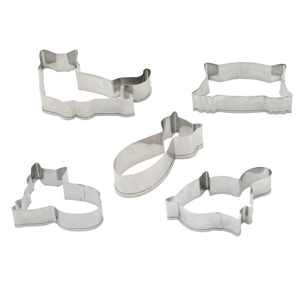 EeaseMX 5 moldes de acero inoxidable para galletas con forma de gato, para chocolate, magdalenas, postres (plateados)