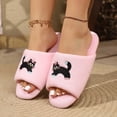 thumbnail image 4 of Fengactive Womens Cat Embroidery Open Toe Slide Slippers Round Toe Soft Sole Breathable Casual House Slippers, 4 of 8