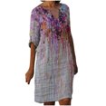 thumbnail image 1 of Vestidos de manga 3/4 para mujer Vestido de tirantes con estampado de flores a la moda Vestido con cuello en V hasta la rodilla Pompotops hdfakjf6175, 1 of 5