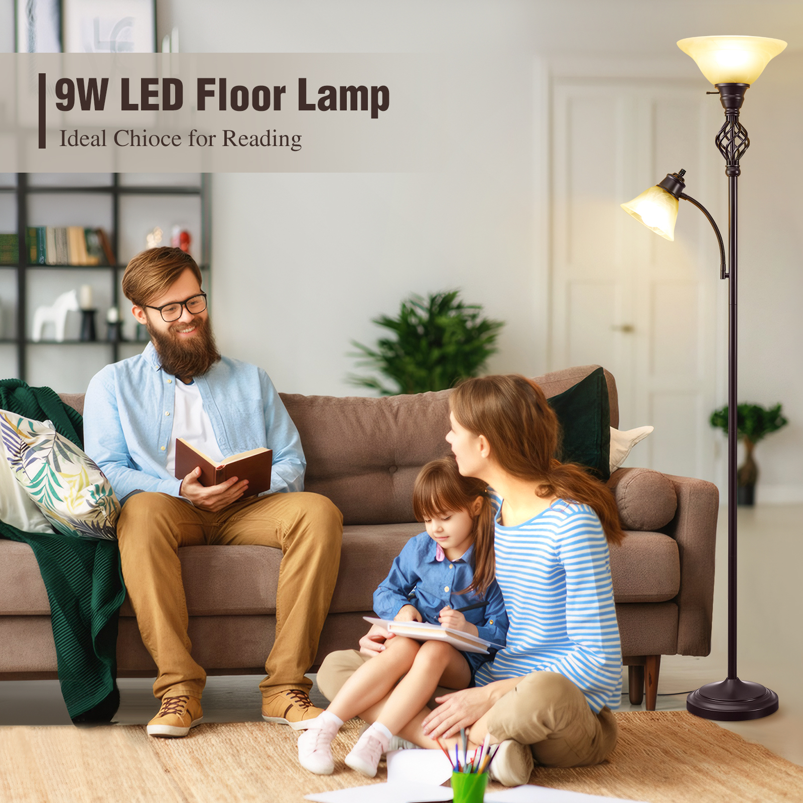 NATYSWAN 72" Floor Lamp with Adjustable Reading Light, Glass Shade photo 7