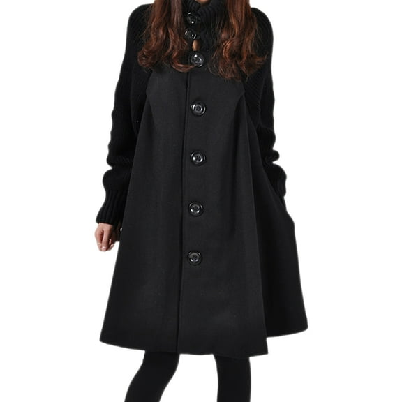 Women's Wool Coat Turtleneck Slim Fit Overcoat Autumn Winter Single Breasted Long Coat for Outdoor Work Party