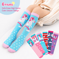 thumbnail image 2 of 6 Pairs Girls Knee High Socks, Colorful Cartoon Cotton Socks Crazy Fun Kids Odd Unicorn Socks Fashion Long Socks, One Size for 3-12 Years Girls, 2 of 7
