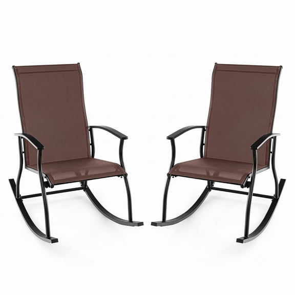 Furnibear Outdoor Rocking Chairs Set of 2 with Breathable Backrest and Rustproof Metal Frame for Backyard and Poolside, Brown