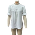 thumbnail image 6 of Eyelet Tops for Women Cute Ruffled Puff Sleeve Dressy Shirt Crew Neck Solid Color Flowy Tunic Top Blouse (XL, White), 6 of 7