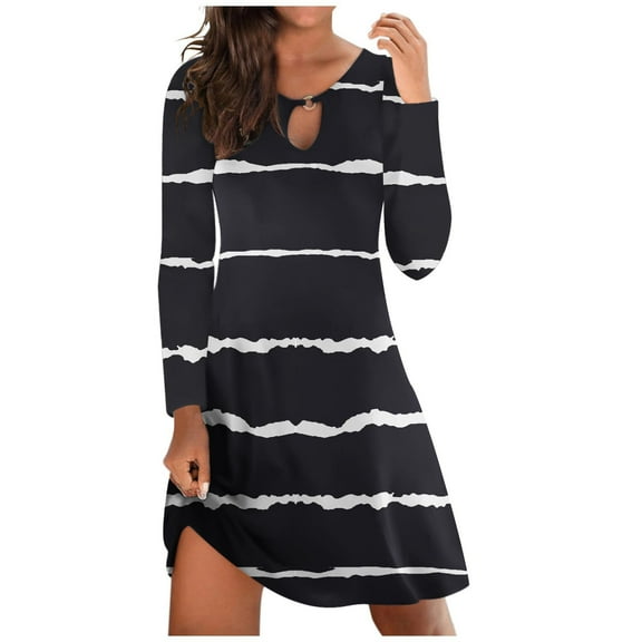 gakvbuo Fall Dresses For Women 2023 Long Sleeve Plus Size Dress Boho Dress Floral Printed Slim-Fit Corset Dress Round Neck Hollow Out Loose Beach Short Mini Sundress