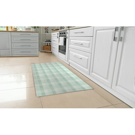 

PLAID WEAVE GREEN Kitchen Mat By Becky Bailey