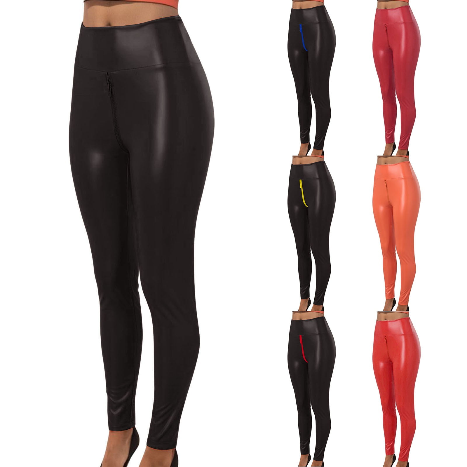 QIJUNTUO ​Women's Faux Leather Yoga Pants With High Waist Tummy Control Slim Fit Workout Trousers For Performance Training​ Blue