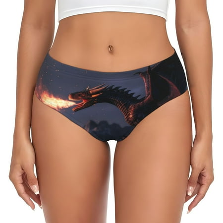 Naloa Fire Breathing Dragon Twilight Womens No Show Cotton Underwear Mid-High Waisted Soft Ladies Panties Strech Breathable Briefs -Small