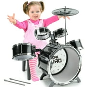 JUGAAD LIFE Kids Drum Set for Toddler 10-Piece Beginners Jazz Drum Set with Stools, Toys for Boys Girls Aged 3-14 Years Old Beginner Birthday Gift Black