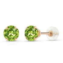 Gem Stone King 10K Rose Gold Green Peridot Stud Earrings for Women Men (1.00 Cttw, Gemstone Birthstone, Round 5MM)