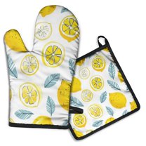 Lemon Kitchen Oven Mitt and Pot Holder Sets 2 Pcs for Baking, Cooking and Grilling, Heat Resistant Up To 392 °F