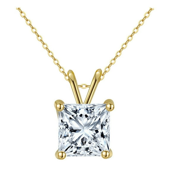 Paris Jewelry 1 Ct Square Cut Moissanite Solitaire Pendant Necklace, 18k Yellow Gold, 18 in Link plated