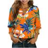 yoeyez Boho Buttons Down Shirts for Women Summer Floral Hawaiian Shirts With Smocked Cuffs Henley V Neck Relaxed Comfy Office Work Blouses Orange,S
