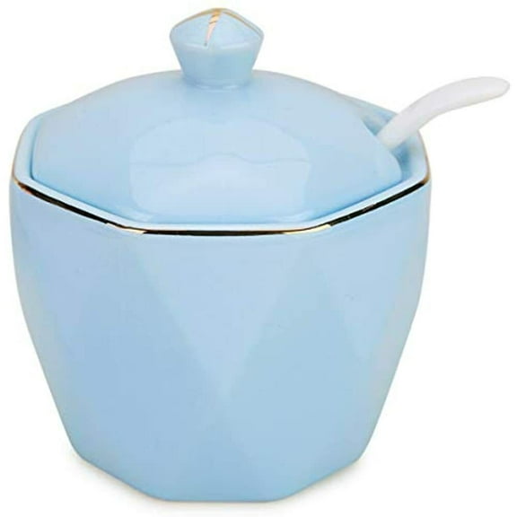 Sugar Bowl, Chasechic Ceramic Canister With Lid And Spoon For Home Kitchen In
