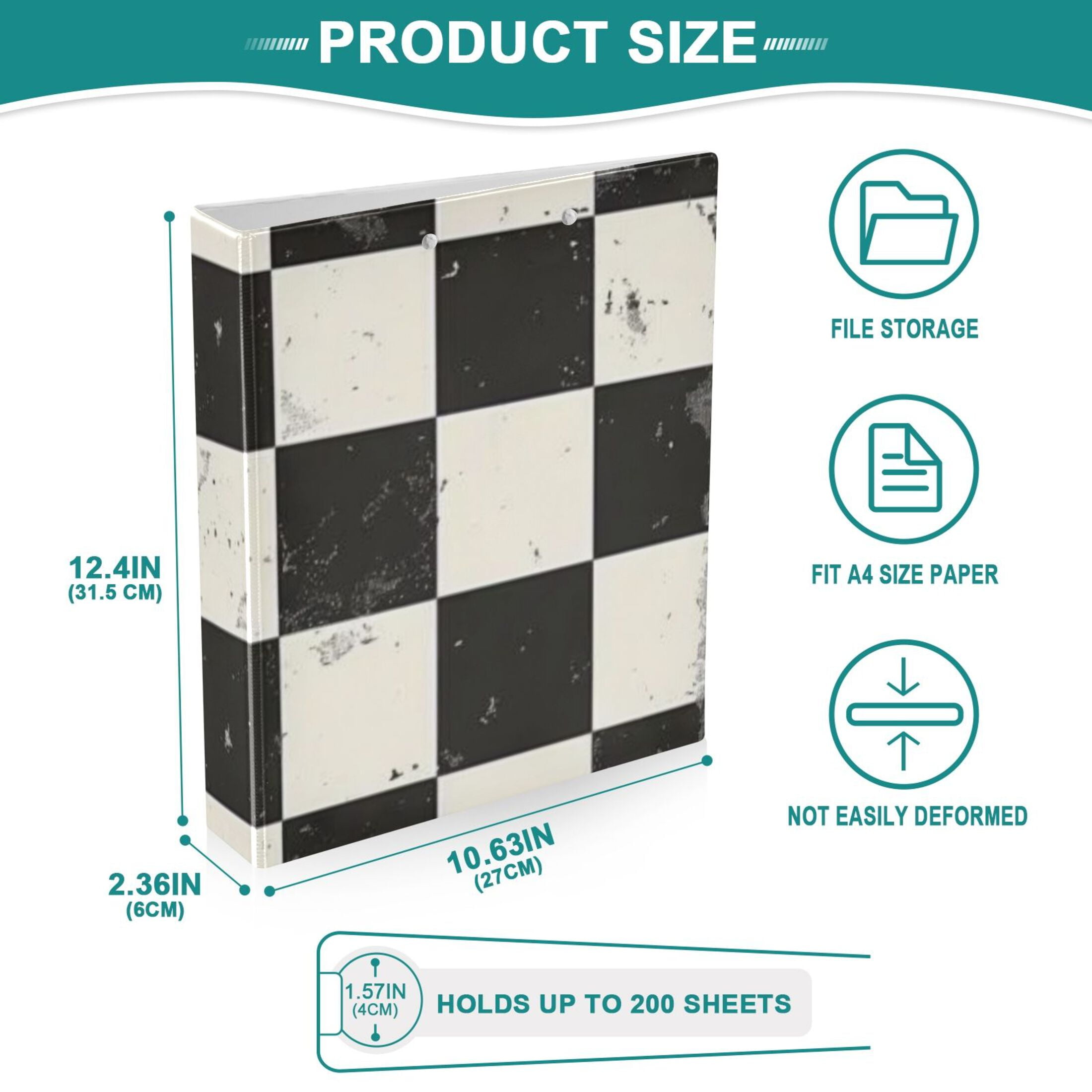 Checkerboard Pattern 3 Ring Binders 1.5 inch Hardcover File Folders with Interior Pockets A4 Size Organizer for School Office Hospital Set of 2