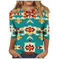 thumbnail image 2 of Cagogo Women's Summer Aztec Western 3/4 Length Sleeve Vintage Tunic Tops Under $5 Casual Scoop Neck Ethnic Style T Shirts Going Out White Blouses Clothes, 2 of 5