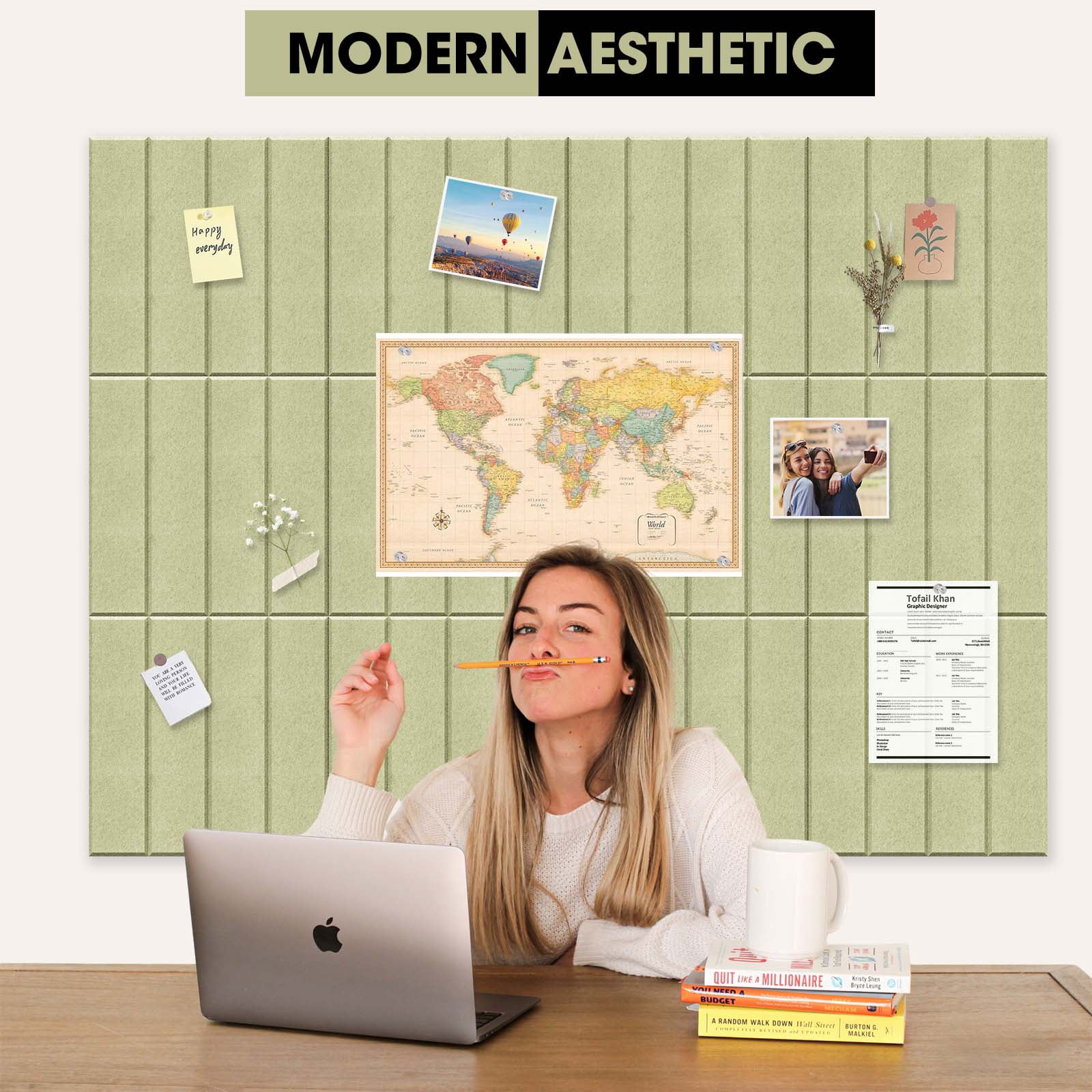 Felt Bulletin Board Tiles Large 48" x 36" Cork Board Alternative-12 Pack with 60 Adhesive Tabs, Thick Slat Wall Panels for Office Decor, Push Pin Board Wall Organizer Alternative -Pale Green