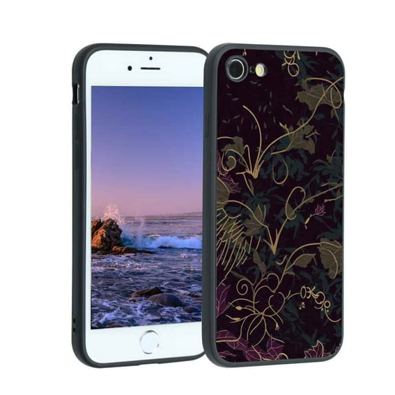 Gold-Floral-Dark-Grunge-Academia-aesthetic-6 Phone Case, Degined for iPhone 7 Case Men Women, Flexible Silicone Shockproof Case for iPhone 7