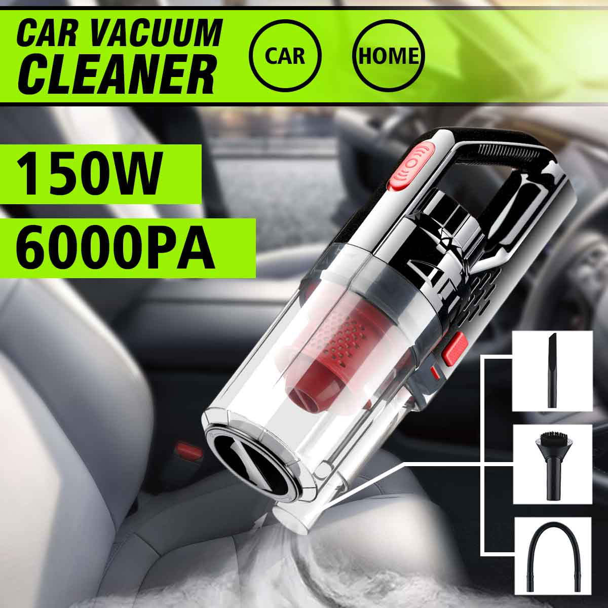 6000Pa Cordless Car Vacuum Cleaner Handheld Wet Dry Duster Rechargeable Home 