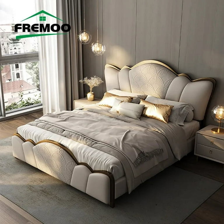 Luxury Modern Leather Bed Set Headboard Home Furniture Bedroom Set Designer King Queen Full Size Bed Lit 2 Personnes Apartment Walmart
