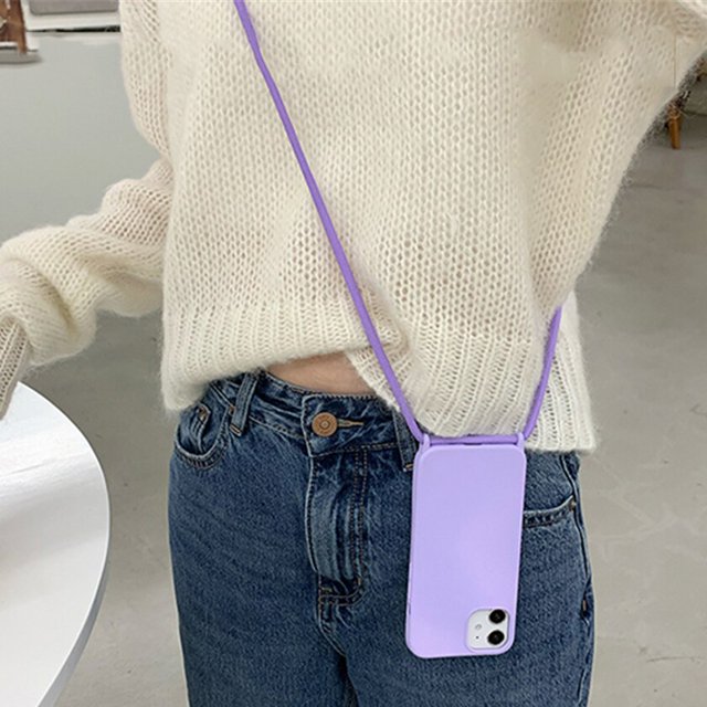 Funda con cordón para collar cruzado de silicona líquida oficial para iPhone 11 12 13 14 Pro Max Mini XS X XR 6 6S 7 8 Plus SE, funda blanda Tan Jianjun unisex