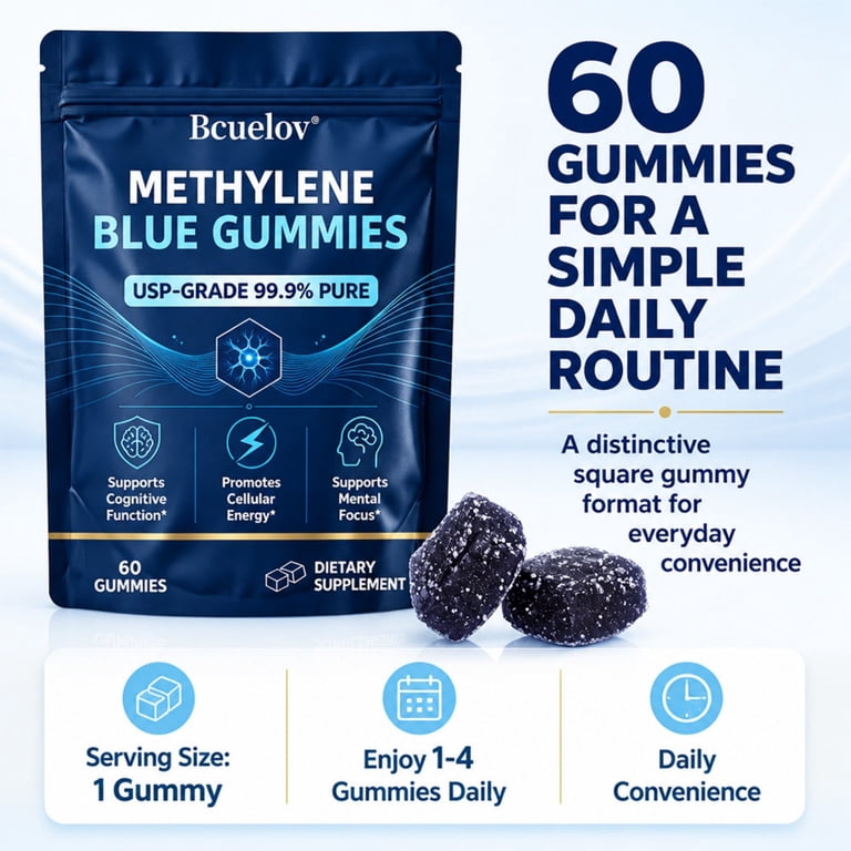 Bcuelov Methylene Blue Gummies,USP Grade, 5mg Per Serving,60 Count