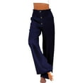 thumbnail image 1 of Pantalones palazzo de lino de cintura alta y pierna ancha para mujer, con cordón y bolsillos, 1 of 6