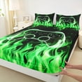 thumbnail image 3 of jejeloiu Gaming Full Size Sheets,Teen Video Game Bed Sheets,Green Cool Fire Sheet Sets For Boys Girls,Super Cozy Bedroom Decoration,4 Pieces, 3 of 7