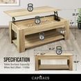 thumbnail image 2 of CAPHAUS Lift Top Coffee Table w/ Storage, Storage Coffee Table w/ Lift Top for Living Room, Rising Tabletop Coffee Table w/ Hidden Compartment, Coffee Table w/ Bottom Open Shelf, 41" Natural Oak, 2 of 8