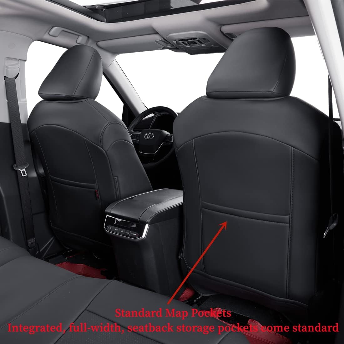 coverdream Custom Fit Highlander Car Seat Covers for Toyota Highlander 2020-2026 Three Row,2nd-Row 40/60 Split - Breathable Leather Auto Seat Covers(Full Set,Black)