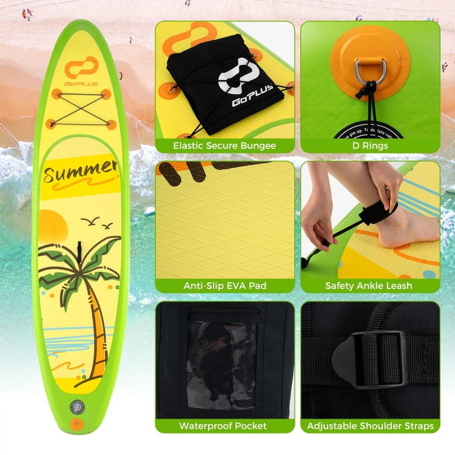 Barara King Inflatable Stand up Paddle Board iSUP Board Accessories with 3 Fins-S