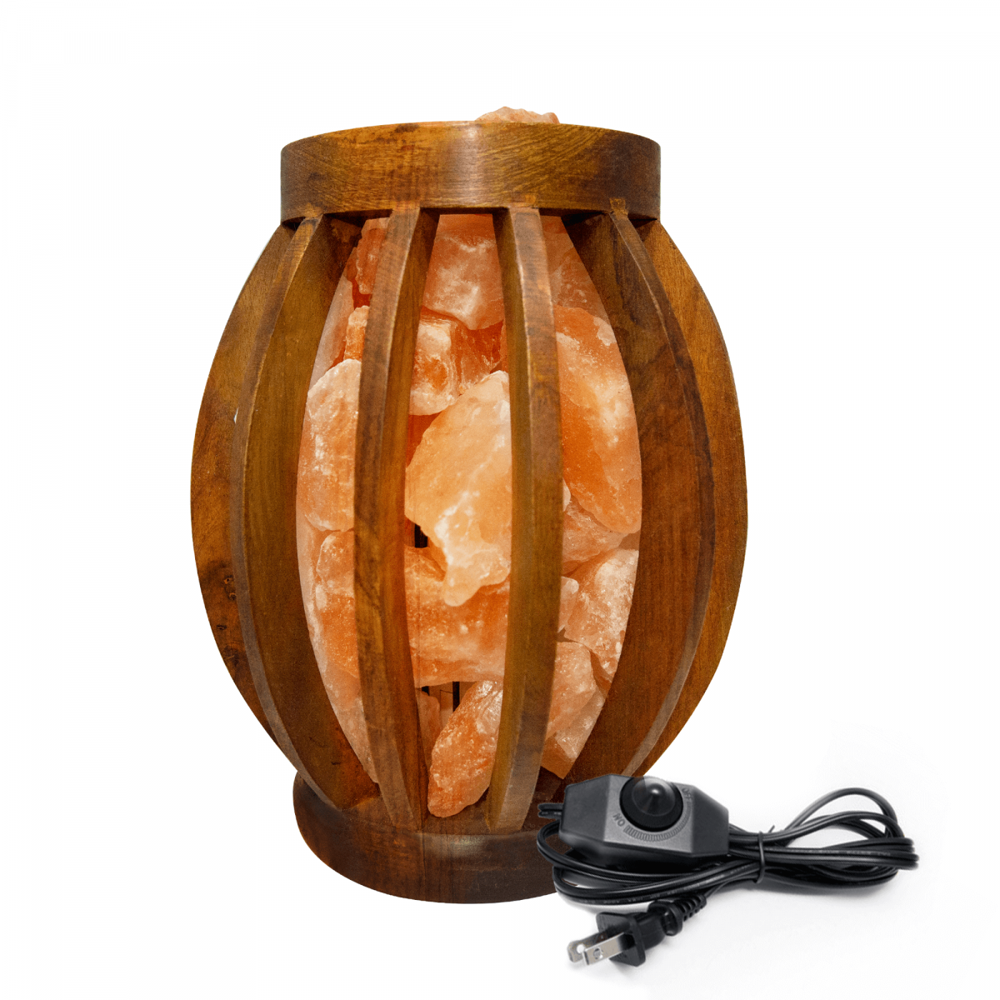 Natural Himalayan Salt Lamp Air Purifying Oval Style Wooden Basket With