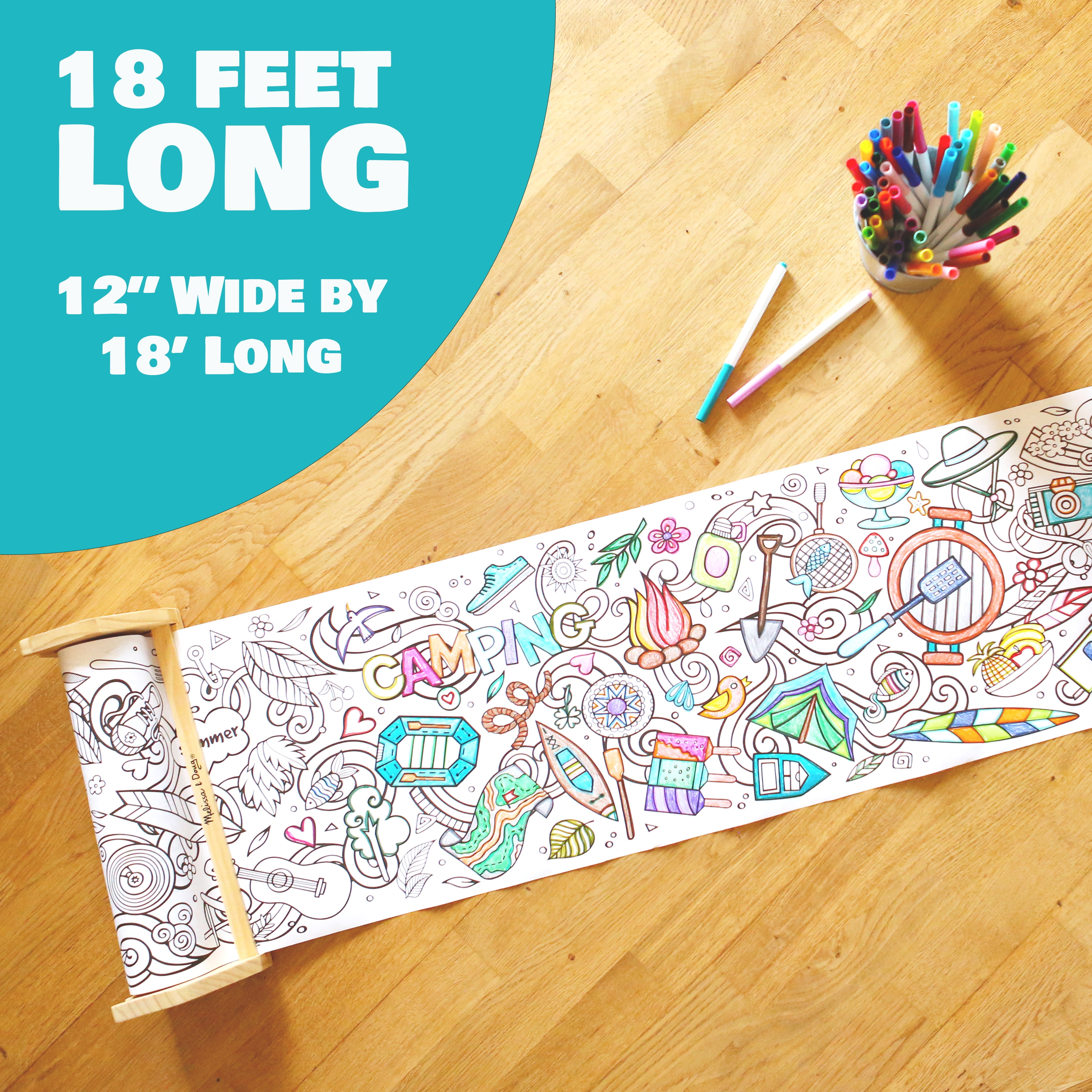 Coloring Paper Roll - 18-Foot Drawing Paper Roll for Kids and Adults, Use in Kids' Easel or as Giant Coloring Poster, Large Sheet with Durable Paper, Perfect for Parties, Classrooms & Work (Summer)
