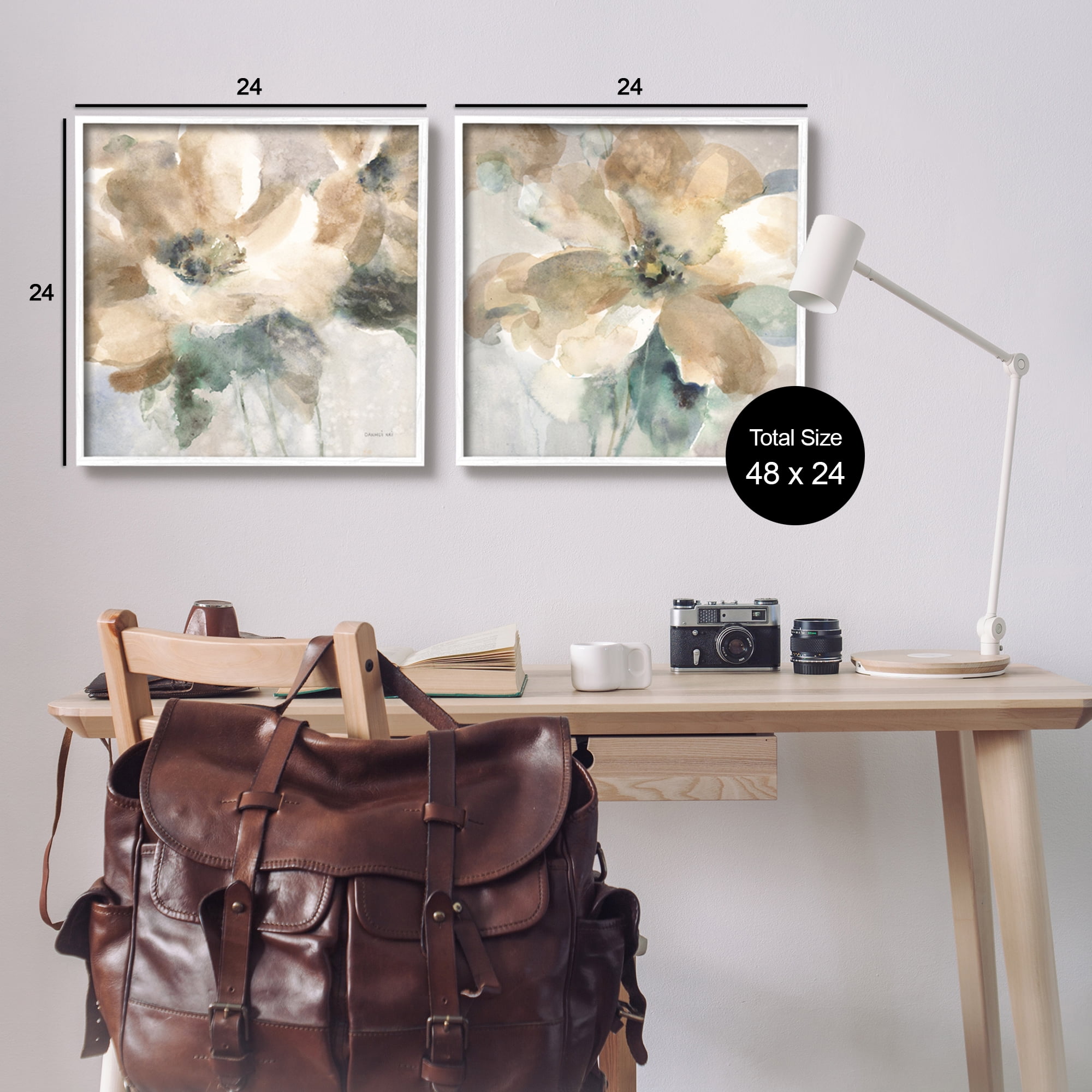 Stupell Industries Abstract Beige Flowers Botanical & Floral Painting White Framed Art Print Wall Art, 24 x 24, Set of 2