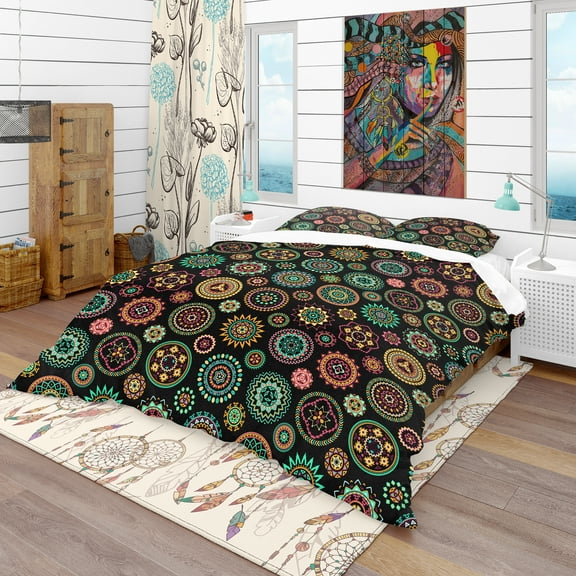 Designart 'Geometric Round Ethnic Decorative Elements' Bohemian & Eclectic Duvet Cover Set