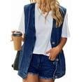 thumbnail image 3 of Plus Size Denim Vest Top for Women Button Down V Neck Waistcoat Sleeveless Jean Jacket Vests Dark Blue L, 3 of 9